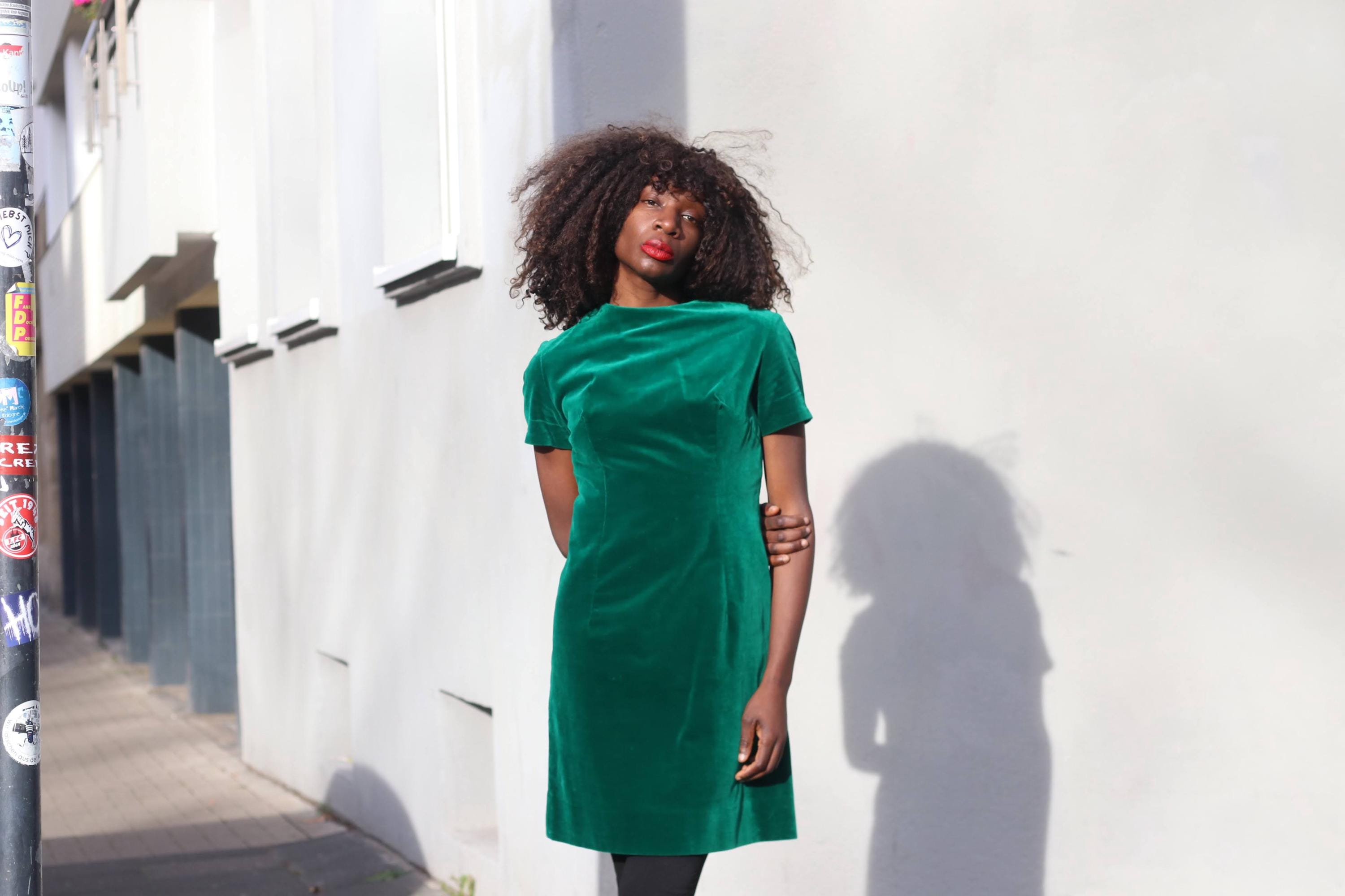 green emerald velvet dress Holly Knitted Shift Dress-Emerald Night main image 1
