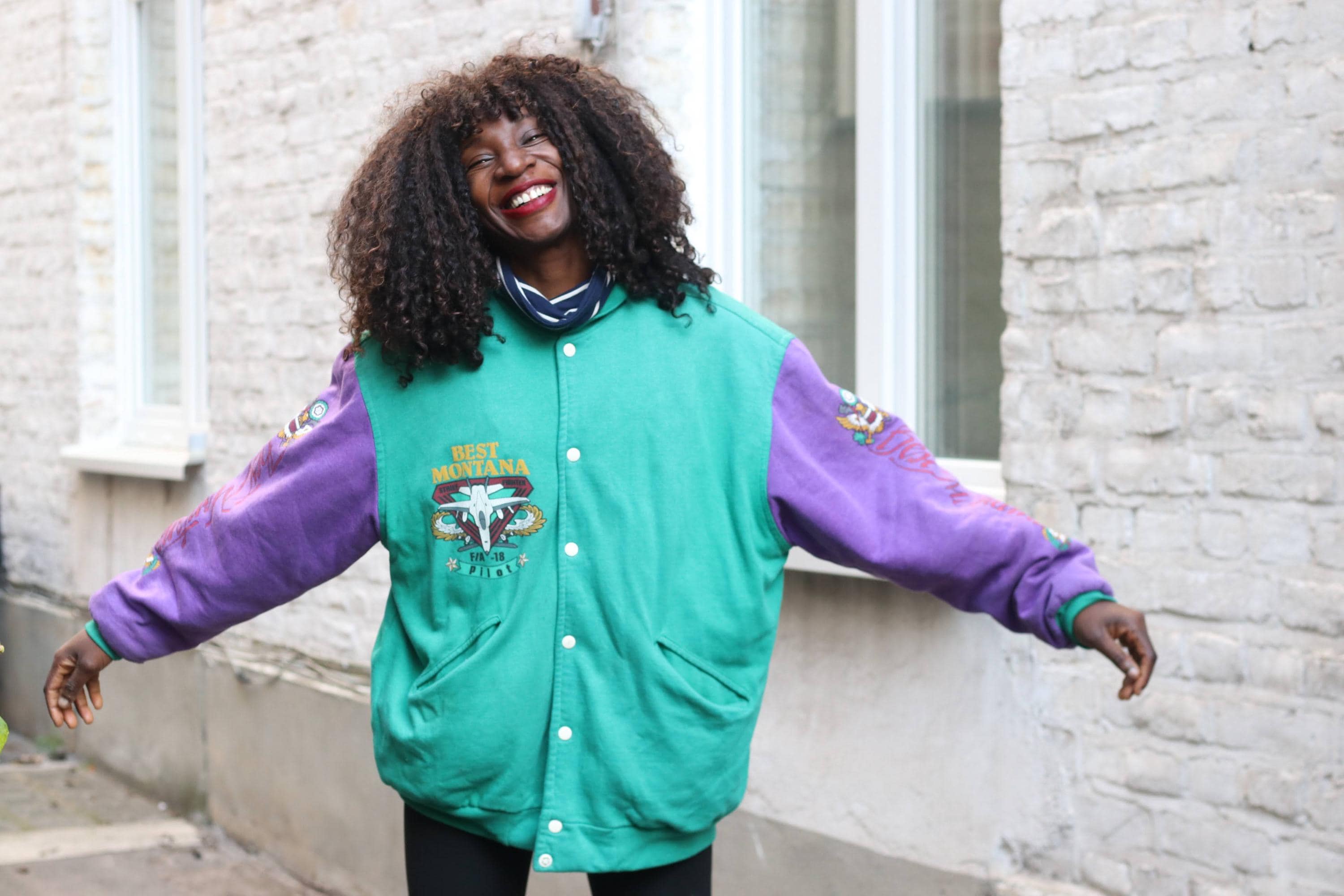 Vintage Varsity Jacket 90s Green Purple Eagle Embroidered
