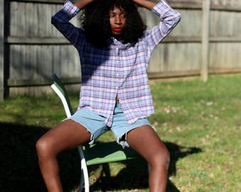 Vintage Madewell Plaid Cotton Shirt | y2k Relaxed Checkered Everyday Button Up Blouse XS|