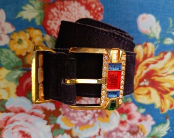 80s rhinestone belt| Vintage bold maximalism belt| multicolored faux leather acessories