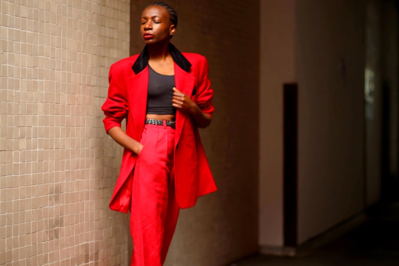 Vintage Dumas Blazer 80s Women's Oversized Blazer Tuxedo Style Minimalist Red Blazer image 3