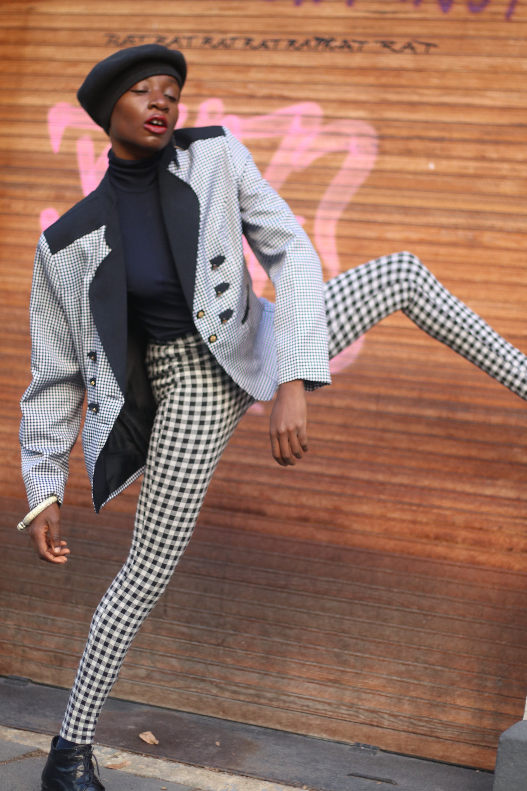 Black and clearance white checkered pants