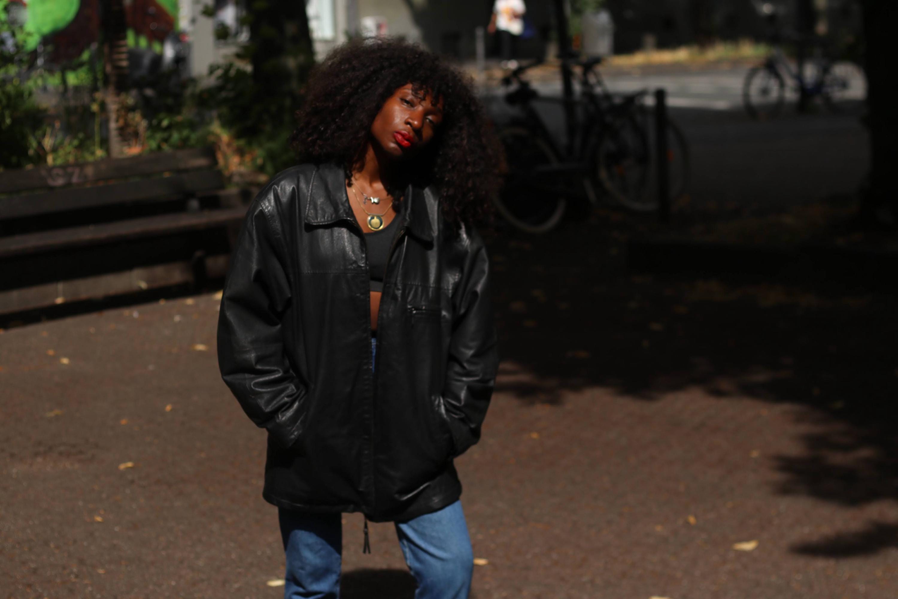 Vintage 90s Oversized Leather Bomber Jacket: Unisex Black Moto