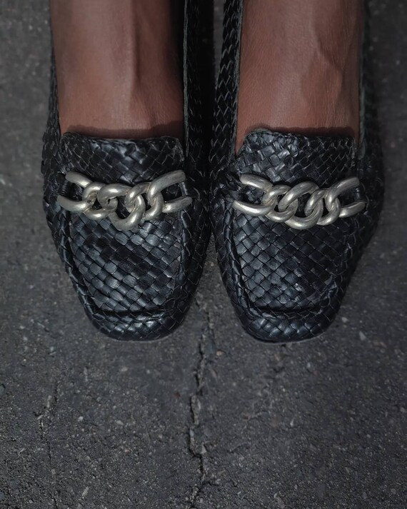 Alexandria lederen geweven slip in schoenen Vintage chique - Etsy België