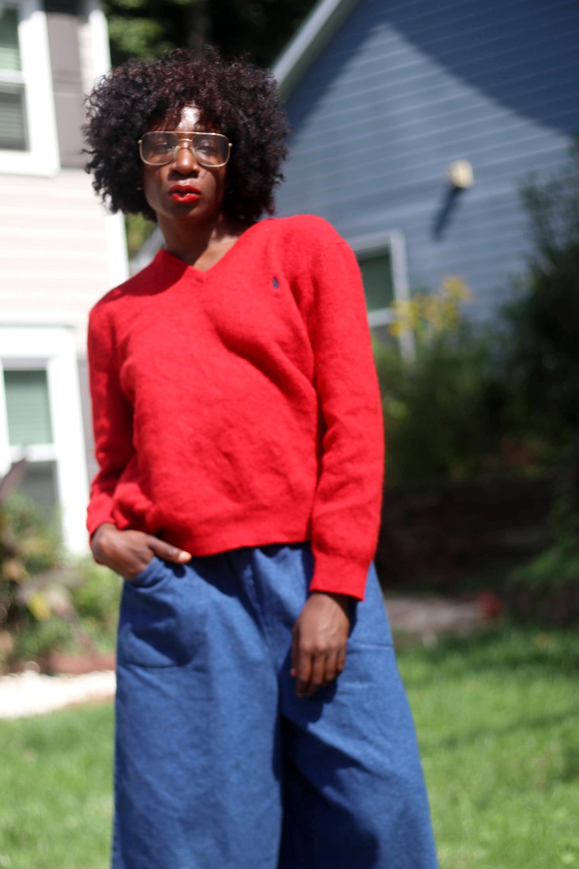 90s Polo Ralph Lauren Lambswool Sweater: Red V-neck Knit - Etsy Sweden