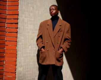 90s Brown Wool Blend Coat| Minimalist  Unisex Blazer| Women's Oversized Blazer