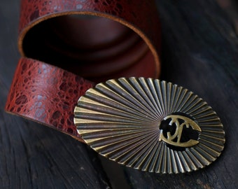 90s Roberto Cavalli Belt| Vintage Women&#39;s Western Leather belt| Brown Country-inspired Designer belt with buckle