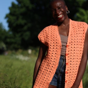 Handmade Orange Vest Vintage Knitted Vest with buttons Bohemian buttoned down design image 5