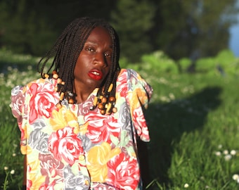Vintage 90s H&M Floral Blouse: Retro Viscose Button-Up Top