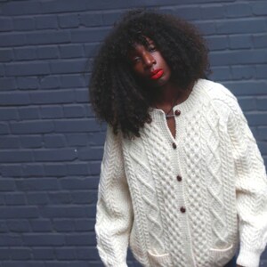 Vintage John Molloy Aran Knit Cardigan: Cream Virgin Wool Irish 