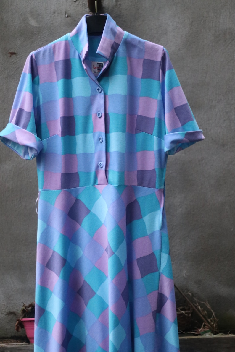 VIntage 70s Geometric Feminine Dress Made in Denmark Size Small to Medium