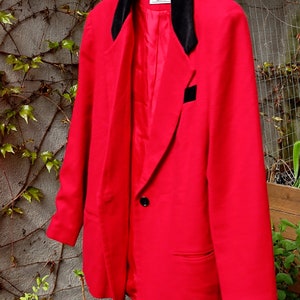 Vintage Dumas Blazer 80s Women's Oversized Blazer Tuxedo Style Minimalist Red Blazer image 4