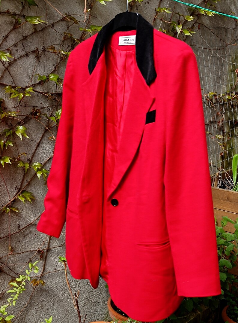 Vintage Dumas Blazer 80s Women's Oversized Blazer Tuxedo Style Minimalist Red Blazer image 4