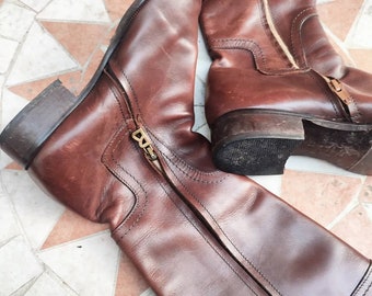 Vintage Bogner Braune Boots | Minimalistische Reitstiefel aus Leder