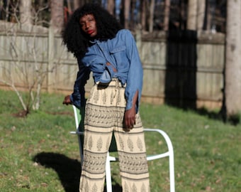 Pantalones anchos estilo boho vintage / Pantalones hippies con estampado paisley de los 90 / Pantalones de verano de cintura alta para la playa