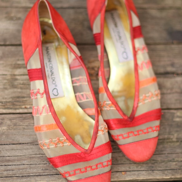 90s Martini Osvaldo Vintage flats|Vintage red shoes with sheer details