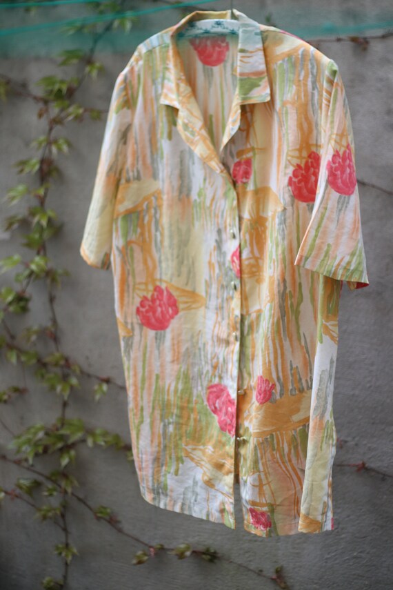 90s oversized floral print Blouse or mini dress| … - image 2