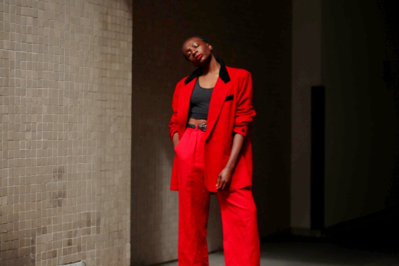 Vintage Dumas Blazer 80s Women's Oversized Blazer Tuxedo Style Minimalist Red Blazer image 1