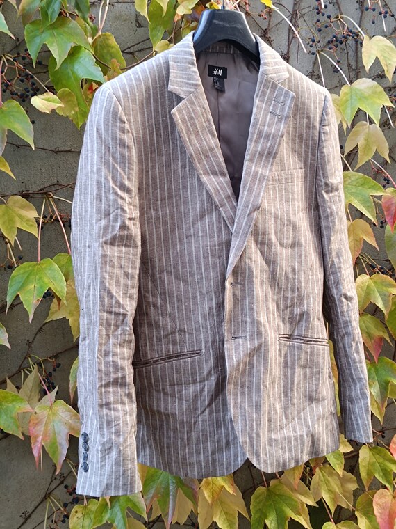 90s linen blazer| Vintage H&M pinstriped workwear… - image 4