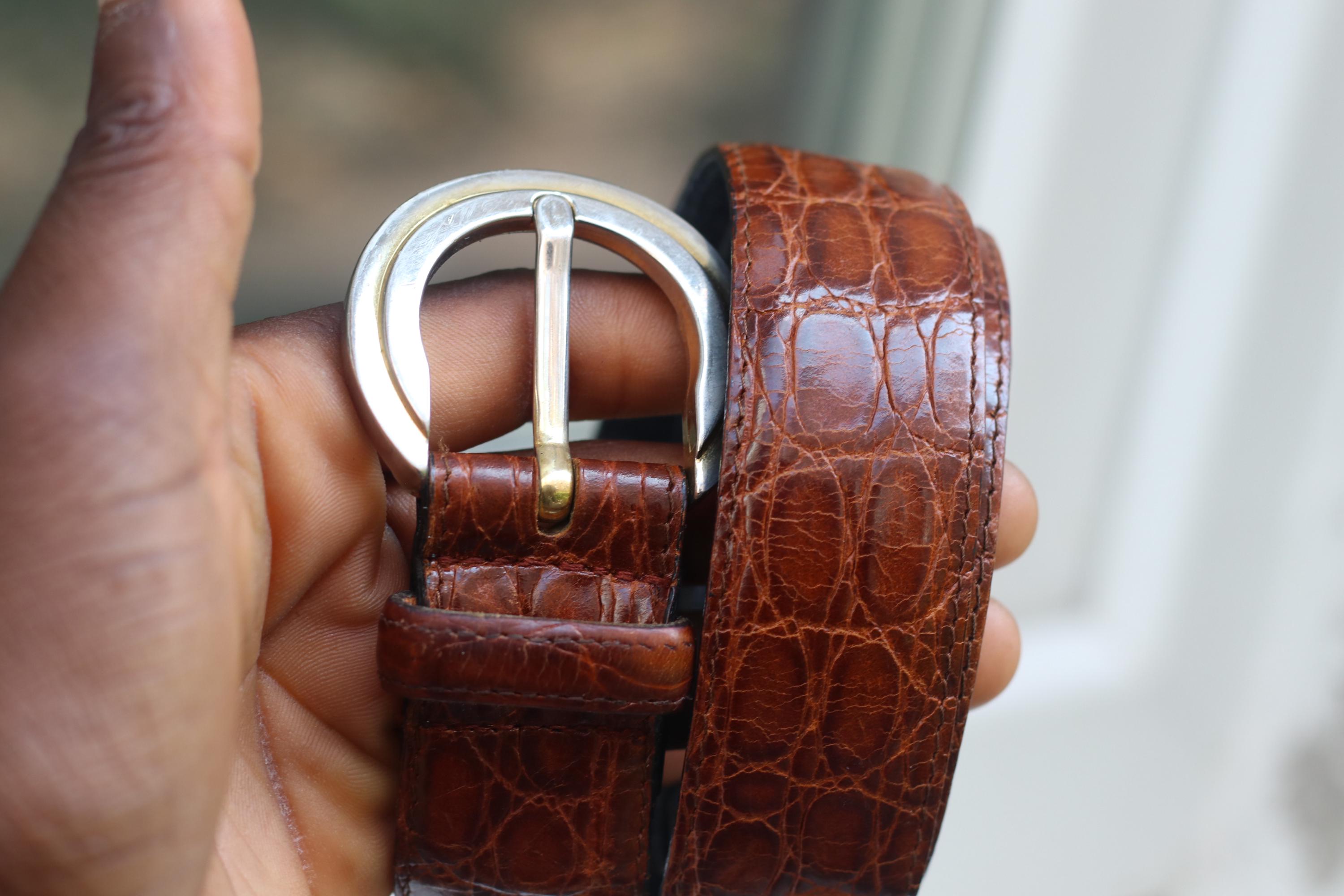 Vintage Brown Embossed Leather Belt: Schuchard & Friese  display picture 2