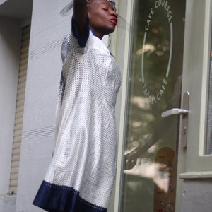 Vintage Striped and Polka Dottted Collared Handmade Dress in Blue and White Size Small image 7