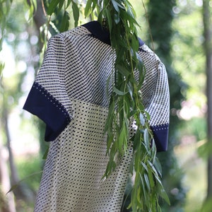 Vintage Striped and Polka Dottted Collared Handmade Dress in Blue and White Size Small image 10