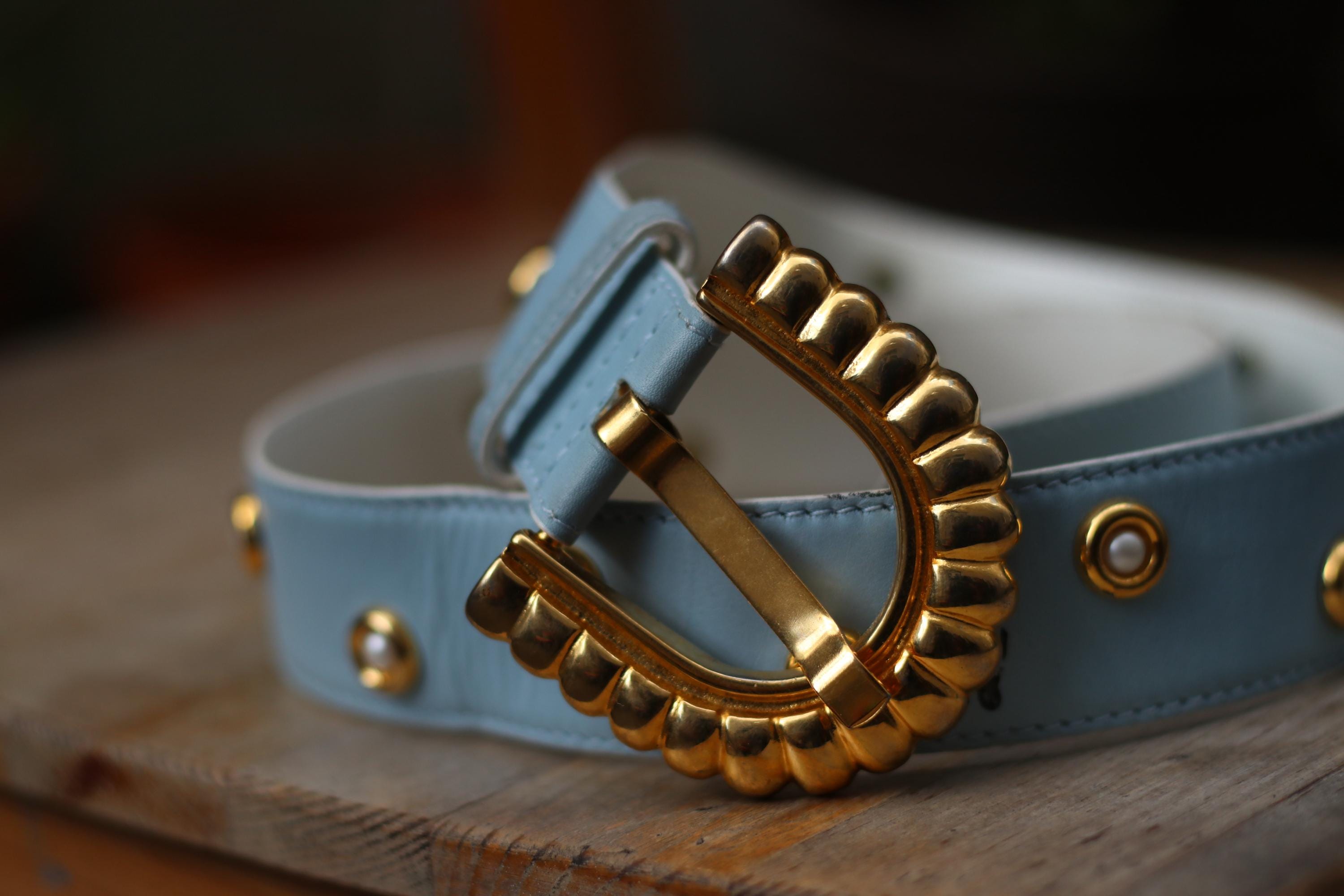 ESCADA Beautiful Deep Blue and Gold Belt with Buckle Escada Blue Belt - Etsy main image 3