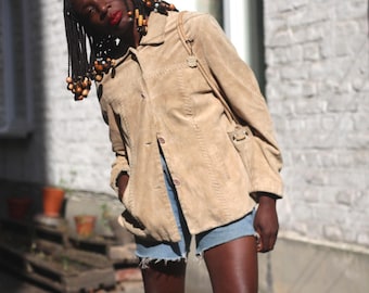 Vintage Fabiani Suede Jacket: 90s Minimalist Tan Button-Up
