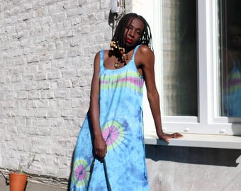90s tie dye dress Vintage 90s Tie Dye Summer Dress Sleeveless Maxi Festival Dress Medium