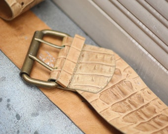 Vintage Leather Belt| Minimalist Vanzetti 90s brown waist belt faux exotic upper