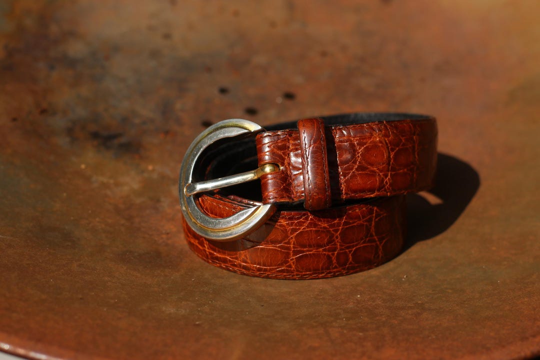 Vintage Brown Embossed Leather Belt: Schuchard & Friese  display picture 2