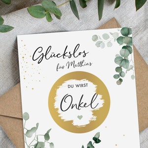 Carte à gratter personnalisée ONCLE | Carte à gratter Tu vas être tonton | Malheureusement annoncer une grossesse | Verdure d'eucalyptus Mimi et Anton