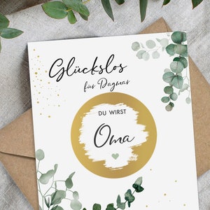 Carte à gratter personnalisée GRAND-MÈRE | Carte à gratter Tu vas être grand-mère | Malheureusement annoncer une grossesse | Bébé avec verdure d'eucalyptus Mimi et Anton