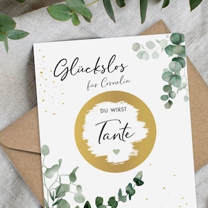 Carte à gratter personnalisée TANTE | Carte à gratter Tu vas être tante | Malheureusement annoncer une grossesse | Bébé verdure d'eucalyptus Mimi et Anton