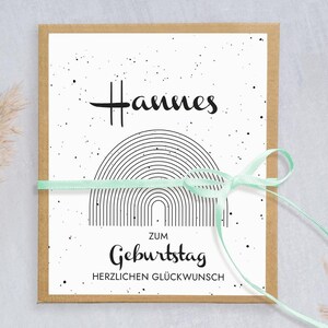 CADEAU EN ESPÈCES ANNIVERSAIRE personnalisé | Carte noble avec compartiment à argent et félicitations | Arc-en-ciel moderne style noir et blanc Mimi et Anton