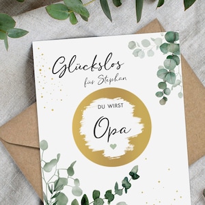 Carte à gratter personnalisée OPA | Carte à gratter Tu vas être papy | Malheureusement annoncer une grossesse | Bébé verdure d'eucalyptus Mimi et Anton