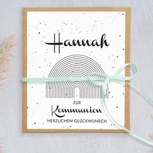 CADEAU EN ESPÈCES COMMUNION personnalisé | Carte noble avec compartiment à argent et félicitations | Arc-en-ciel moderne style noir et blanc Mimi et Anton