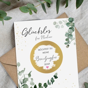 Gratta e vinci personalizzato BRIDESMAID | Gratta e vinci Vuoi essere la Team Bride | Matrimonio fortunato nel design Eucalyptus Mimi e Anton