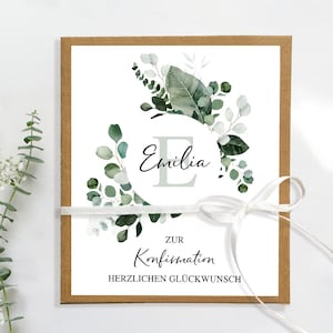 GELDGESCHENK KONFIRMATION personalisiert | Edle Karte mit Geldfach und Platz für persönliche Wünsche | Eukalyptus Greenery Mimi und Anton