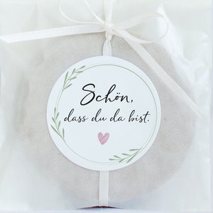 È bello che tu sia qui | Adesivi per matrimonio, compleanno, baby shower, adesivi per sacchetti di carta, barrette di cioccolato, design Greenery Mimi e Anton