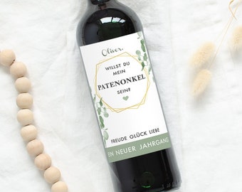 GODFATHER | Personalized wine label Will you be my godfather? | Announcing pregnancy to a friend | Eucalyptus Renna Deluxe design