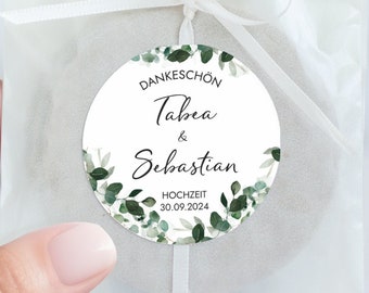 WEDDING THANK YOU stickers personalized | 12x thank you round 5 cm | Wedding thank you stickers | Eucalyptus Mimi and Anton