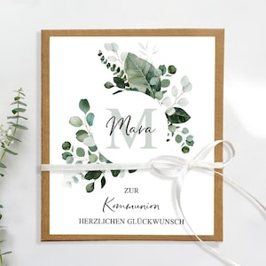GELDGIFT COMMUNIE gepersonaliseerd | Elegante kaart met geldvak en ruimte voor persoonlijke wensen Eucalyptusgroen Mimi en Anton