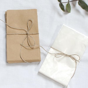 Mini sacchetti di carta in carta kraft e glassine trasparente: perfetti per lacrime di gioia, bomboniere, semi di fiori, fazzoletti e fascette.