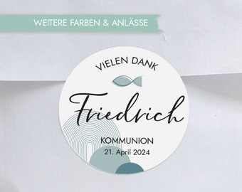 VIELEN DANK Danke Aufkleber Kommunion personalisiert | Konfirmation Taufe Jugendweihe Firmung | Regenbogen Boho Design Mimi und Anton