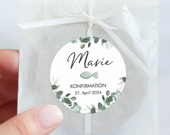 KONFIRMATION Aufkleber personalisiert | Sticker Taufe Kommunion Firmung Jugendweihe | Eukalyptus Greenery Design Mimi und Anton