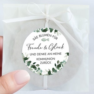 COMMUNION THANK YOU sticker Sow flowers for joy and happiness 12x round, 5 cm Confirmation Baptism Youth Consecration Eucalyptus Mimi and Anton image 1
