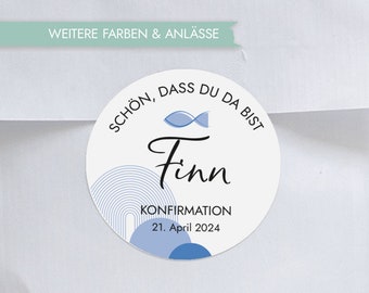 SCHÖN, dass du da bist Aufkleber Konfirmation personalisiert | Sticker Jugendweihe Kommunion Taufe | Regenbogen Design Mimi und Anton