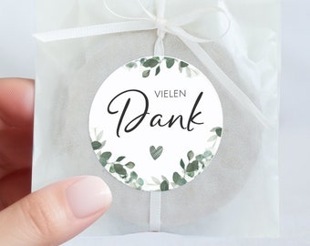 DANK U-sticker | 12x stickers bevestiging, doop, communie, jeugdwijding, bruiloft Eucalyptus Groen Ontwerp Mimi en Anton