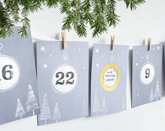 RUBBEL Advent calendar, for scratching, GOLD gray, craft set 97 pieces | Time instead of stuff voucher calendar in Boho Nordic style | Mimi and Anton